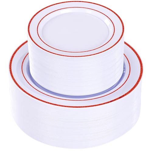 Disposable Red Plastic Plates for Party - 100 Pcs Elegant Dinnerware
