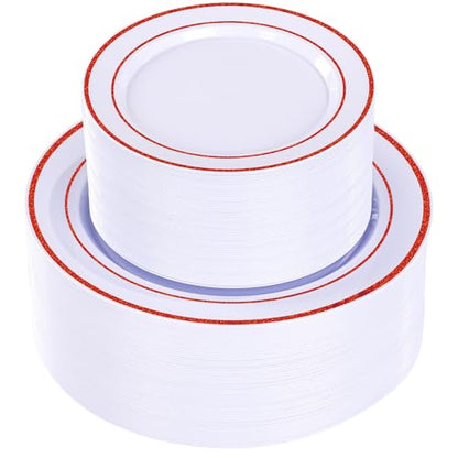 Disposable Red Plastic Plates for Party - 100 Pcs Elegant Dinnerware