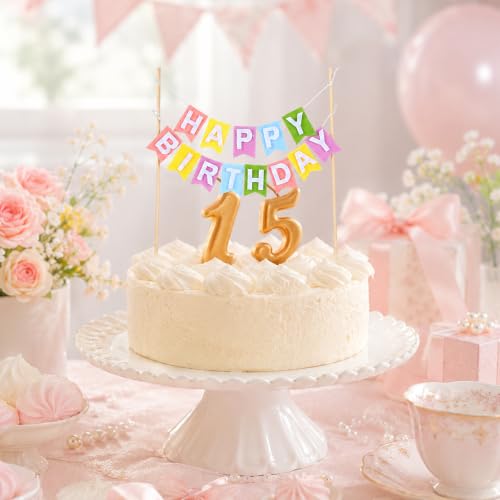 Rainbow Felt Happy Birthday Cake Topper Banner Sign Set for Kids Parties