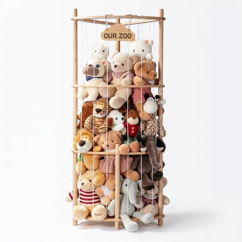 Corner Plush Toy Storage Tower - 52 Inch Kids Room Organizer, Space-Saving Design