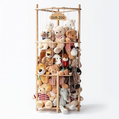 Corner Plush Toy Storage Tower - 52 Inch Kids Room Organizer, Space-Saving Design