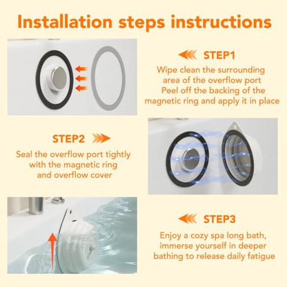 Magnetic Silicone Bathtub Overflow Drain Cover - Adjustable Water Level, 4.6 Inch Fit