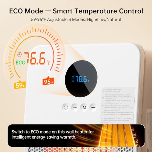 Wall Heater for Indoor Use - 1500W PTC Ceramic Space Heater with Remote - White