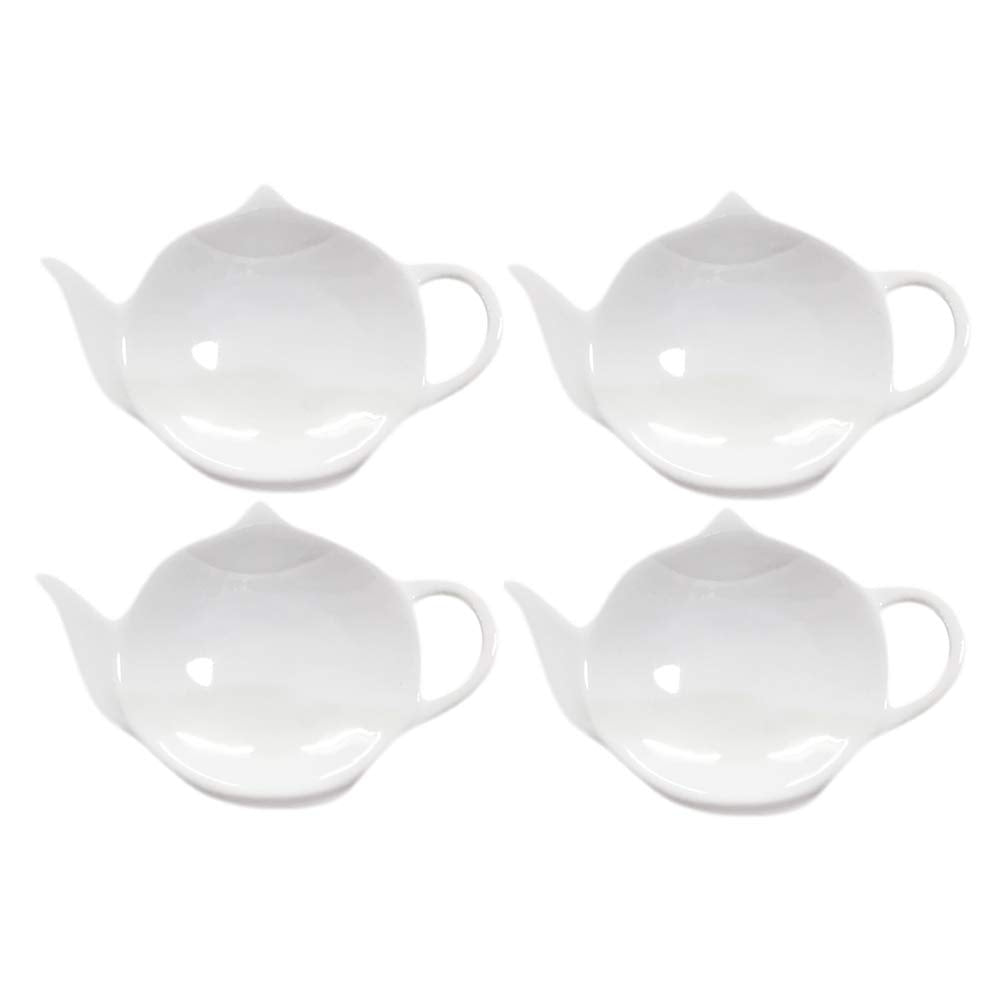 Sizikato 4pcs Pure White Ceramic Tea Bag Holder Tea Bag Coasters Teapot-Shaped Dish Spoon Rests Snack Dish Seasoning Dish.