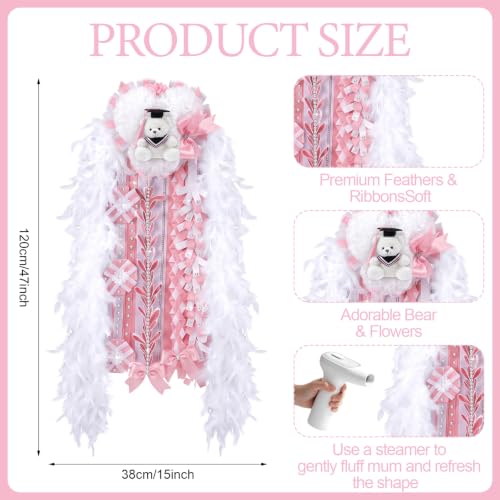 47-Inch Pink and White Homecoming Mum with Teddy Bear Bow & Ribbon