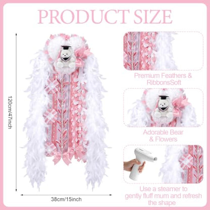47-Inch Pink and White Homecoming Mum with Teddy Bear Bow & Ribbon