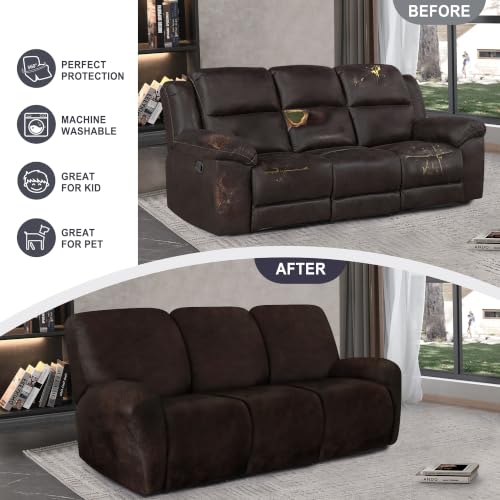 Leather Look Recliner Couch Cover 8-Piece Set for 3 Seater - Coffee Brown