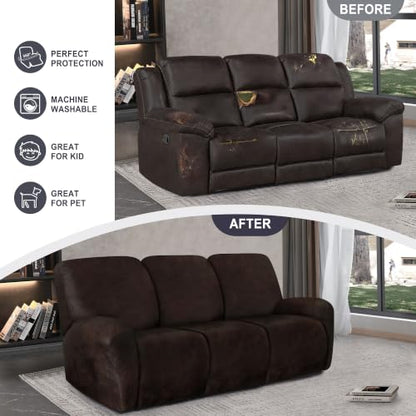 Leather Look Recliner Couch Cover 8-Piece Set for 3 Seater - Coffee Brown