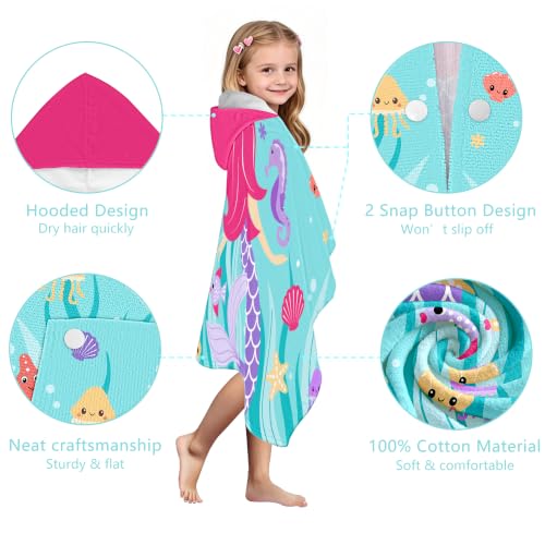 Mermaid Hooded Towels for Kids 30x50 Inches - Soft Absorbent Toddler Beach Wrap - Variation 02.mermaid-01