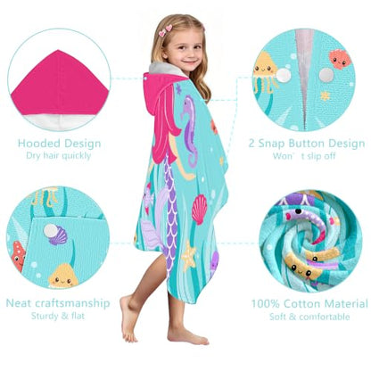 Mermaid Hooded Towels for Kids 30x50 Inches - Soft Absorbent Toddler Beach Wrap - Variation 02.mermaid-01