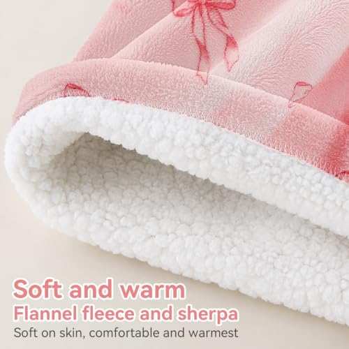 Pink Bow Wearable Blanket Hoodie for Women and Men - Oversized Cozy Hoodie with Pockets