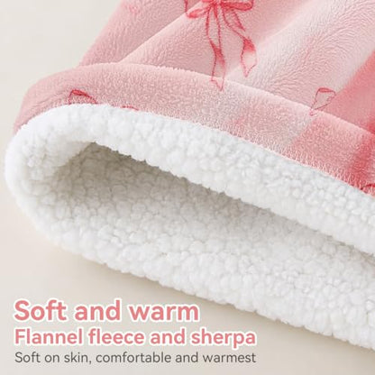 Pink Bow Wearable Blanket Hoodie for Women and Men - Oversized Cozy Hoodie with Pockets