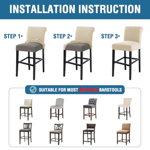 Jacquard Waterproof Bar Stool Covers Set of 4 - Mid Back Ivory