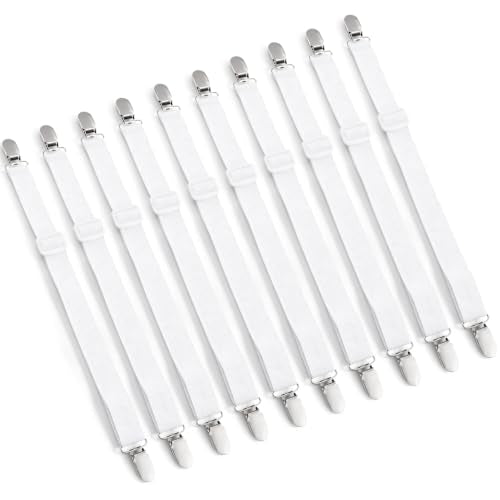 Adjustable Bed Sheet Straps Clips - Elastic Mattress Fasteners, White