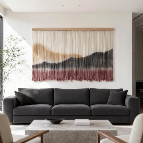 Large Dip-Dye Macrame Wall Hanging Tapestry 59x38 Inches - Yellow Brown