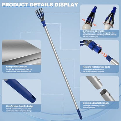 OJLUOJ Light Bulb Changer for High Ceilings 12FT Light Bulb Pole Changer for High Ceilings and Recessed Lights with Baskets and Suction Cup Light Bulb Removal Tool for Household Hanging Lights