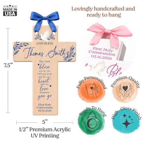 Personalized Catholic Baptism Cross for Boys & Girls May God Bless