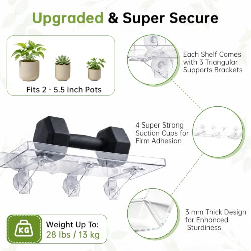 3 Pack Acrylic Window Plant Shelves with Suction Cups - Heavy Duty Indoor Garden Racks