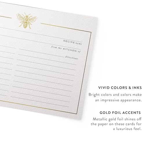 Gold Foil Bee Recipe Cards Set - 50 Double-Sided Kitchen Gift