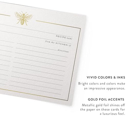Gold Foil Bee Recipe Cards Set - 50 Double-Sided Kitchen Gift