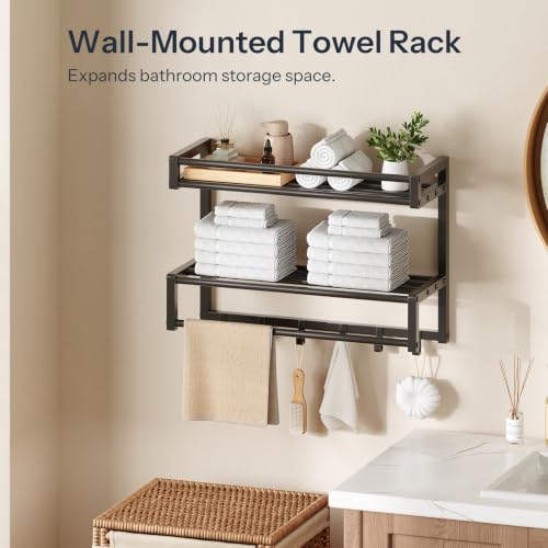 Wall-Mounted Towel Rack with 3 Tiers and 6 Hooks for Bathroom Organization
