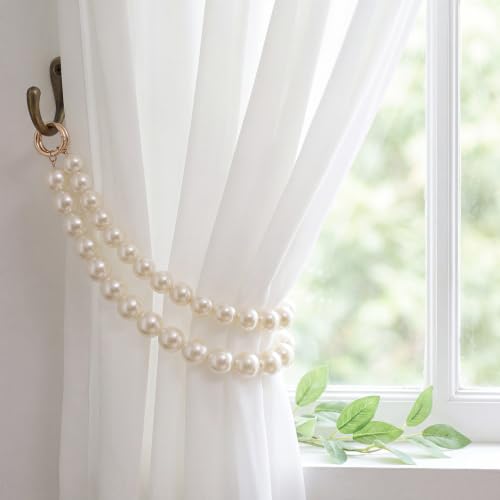 White Pearl Curtain Tiebacks Double Layer Decorative Holdbacks - Tondiamo