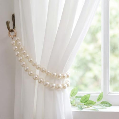 White Pearl Curtain Tiebacks Double Layer Decorative Holdbacks - Tondiamo