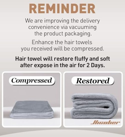 Hicober Microfiber Hair Towel, 2Packs Hair Turbans for Wet Hair, Drying Hair Wrap Towels for Curly Hair Women Anti Frizz (Purple,Grey)