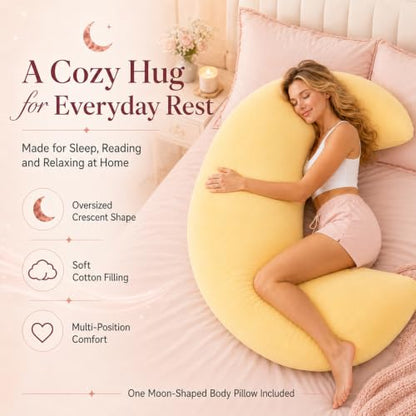 Yellow Oversized Moon Body Pillow - Crescent Full-Body Support for Sleep & Lounge
