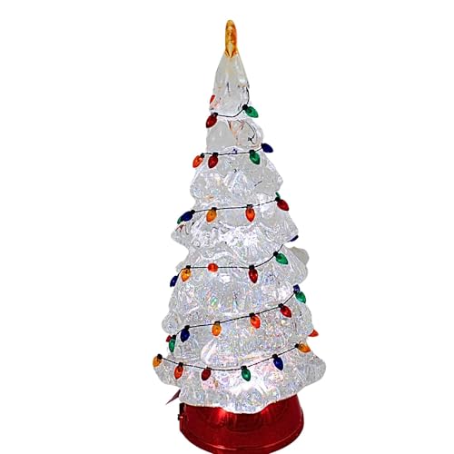 Lighted Swirl Tree Christmas Decoration with Red Base - 12.5 Inch Plastic