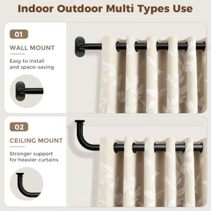 Black Wrap Around Curtain Rod 36-152 Inch Heavy Duty Adjustable Blackout Rod - 1 Pack
