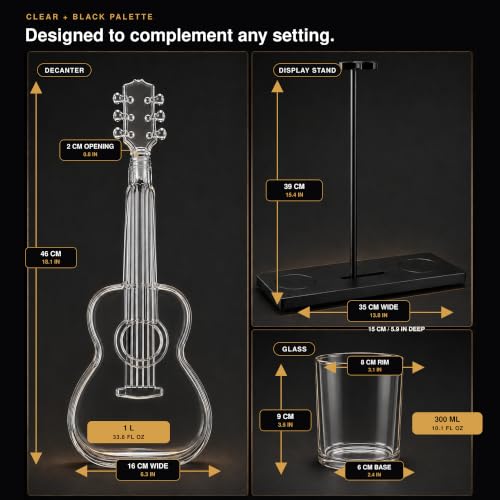 Guitar-Shaped Whiskey Decanter 1000ML Glass Spirit Bottle with Mahogany Base
