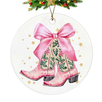 Cowgirl Boot Christmas Ornament - Pink Western Keepsake Ceramic Ornament (Variation: Pink Boot)