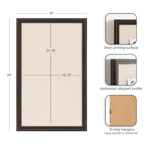 Black Linen Fabric Pinboard 15x24 Inch Wall Bulletin Board with Stepped Frame
