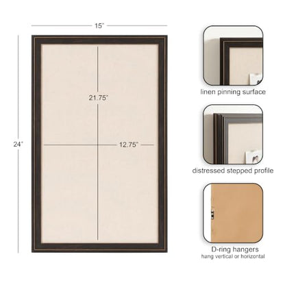 Black Linen Fabric Pinboard 15x24 Inch Wall Bulletin Board with Stepped Frame