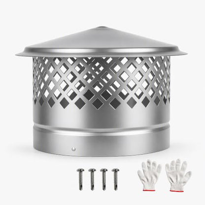 10 Inch Silver Iron Cone Top Chimney Cap with Mesh Guard – Outdoor Vent Protection