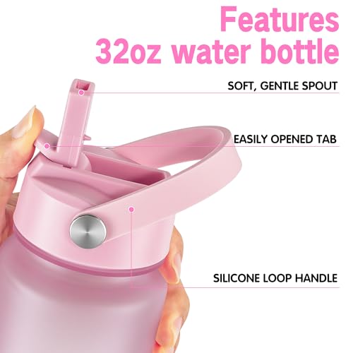 OLDLEY Frosted Clear Water Bottle with Straw 32oz - Pink Variation