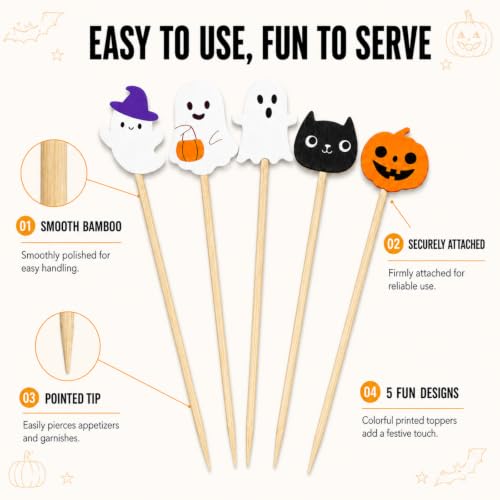 Halloween Toothpicks with Pumpkin Ghost Design - 100pcs Cocktail & Food Decor