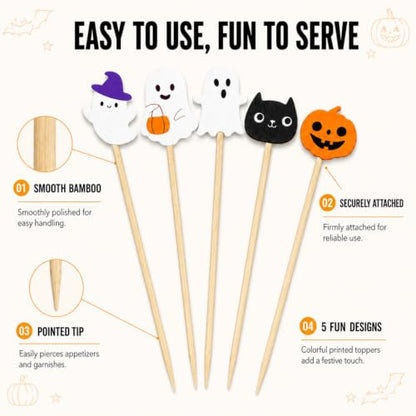 Halloween Toothpicks with Pumpkin Ghost Design - 100pcs Cocktail & Food Decor