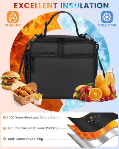 Men's Small Black Insulated Lunch Box with Detachable Strap - Dailyice