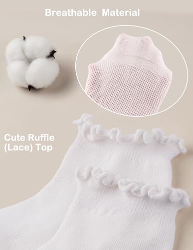 Girls Socks Ruffle Cotton School Uniform Ankle Crew - 4-6 Years, White