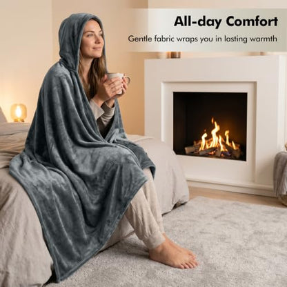 Waterproof Hooded Blanket Poncho with Hand Pockets for Women