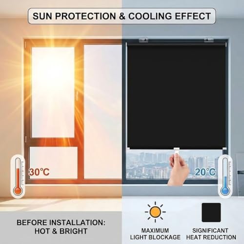 Blackout Window Shade with Suction Cups - 26x48 Inches, No Drill, Portable, Removable, Light Blocking for Home, Office, Car - Black Variation