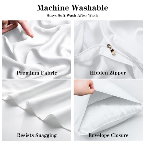 Queen Duvet Cover Set with Hidden Zipper & Corner Ties - White, 3-Piece