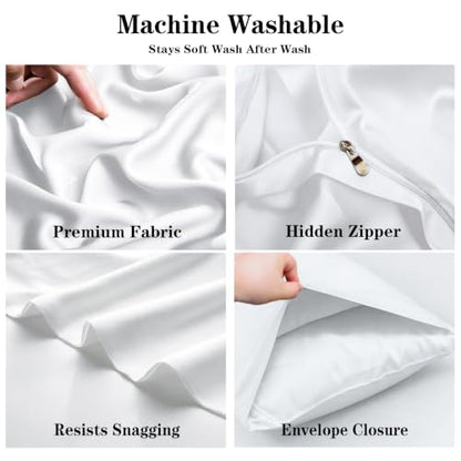 Queen Duvet Cover Set with Hidden Zipper & Corner Ties - White, 3-Piece