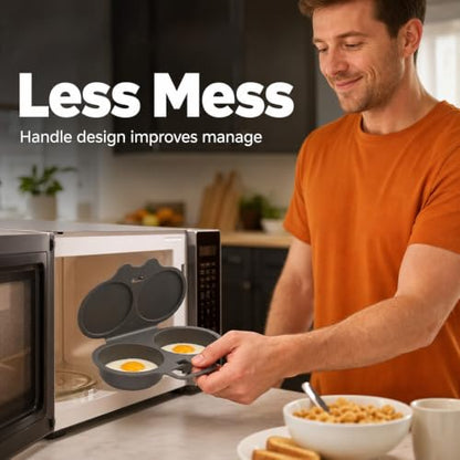 Dual Cavity Microwave Egg Poacher with Lid & Handle - Dark Gray 2pcs