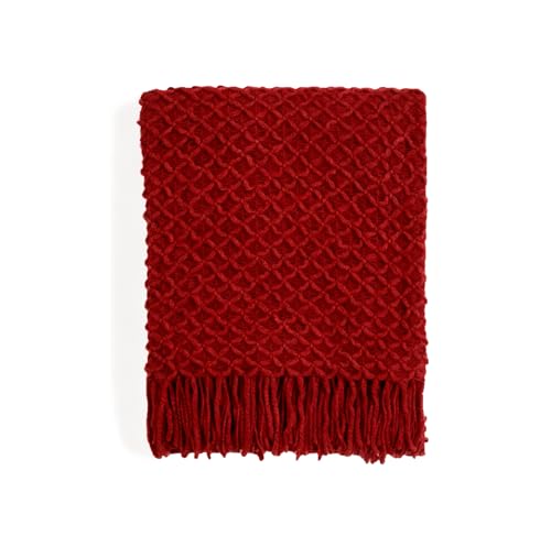 CREVENT Farmhouse Boho Knitted Throw Blanket - Red, 50x60 Inches, Cozy & Soft Home Decor