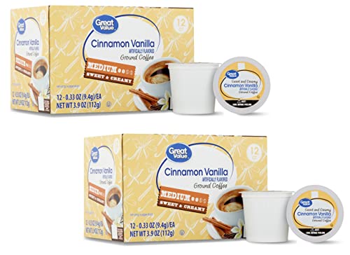 G.V. Medium Roast Cinnamon Vanilla Ground Coffee Pods, 12 Count Each- (Pack of 2)