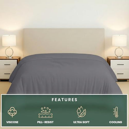 Dark Grey Oversize Bamboo Duvet Cover - Cooling & Silky Soft King Size