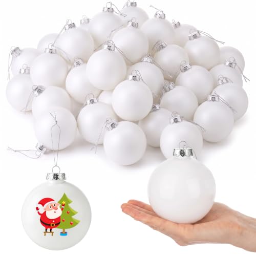 36 Pcs DIY White Christmas Ornaments 4 Inch Matte Holiday Decor